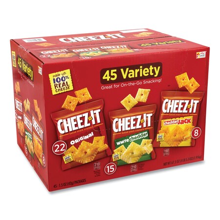 Sunshine Cheez-It Crackers, Cheddar Jack/Original/White Cheddar, 1.5 oz, PK45 2410010811